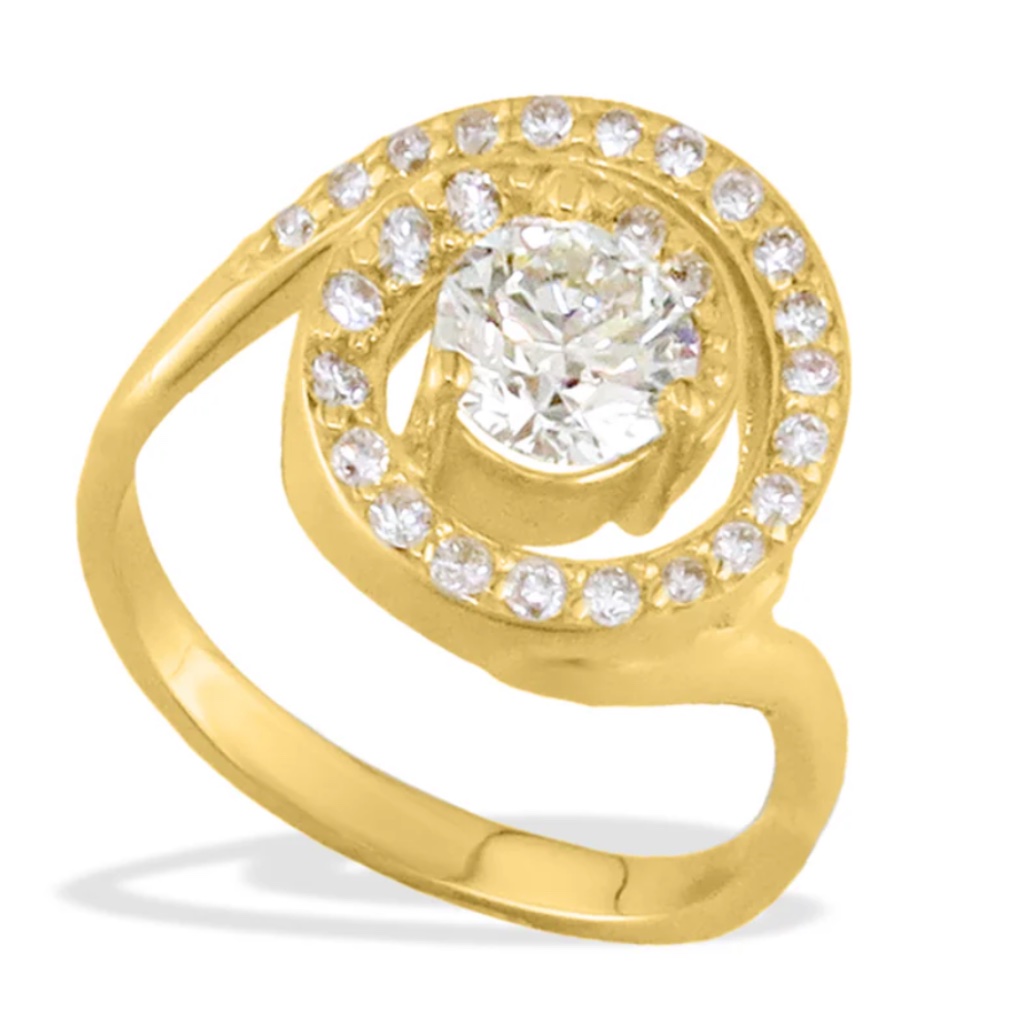 14ky Wave Ring With Pav Set Diamonds And A 3/4 Carat Center Diamond